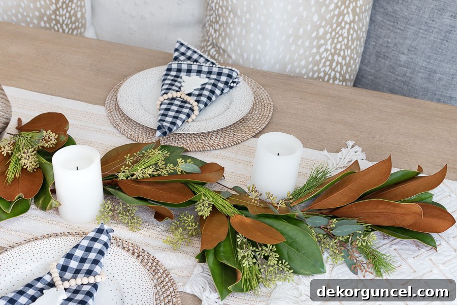 Enhance Your Fresh Greenery Table Runner: Learn How to Layer Eucalyptus and Various Greenery Sprigs for Added Texture, Depth, and Fragrance.