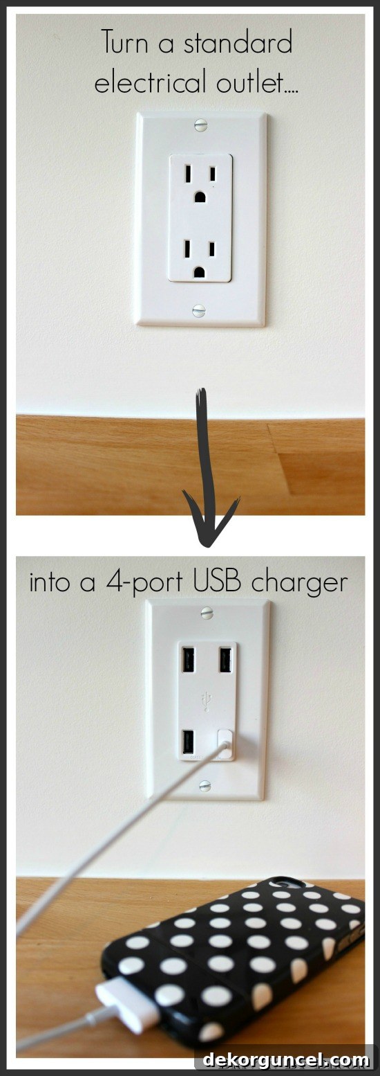 Effortless Homemade Charging Center 8 Driven by Decor - Turn a Standard Outlet into a 4-port usb charger