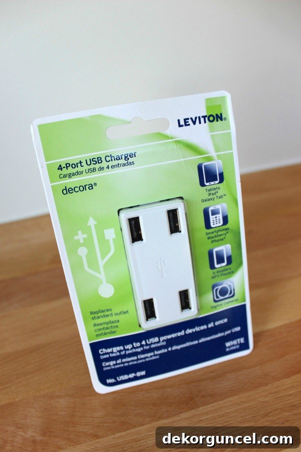Effortless Homemade Charging Center 9 Driven by Decor - Leviton USB 4 port outlet