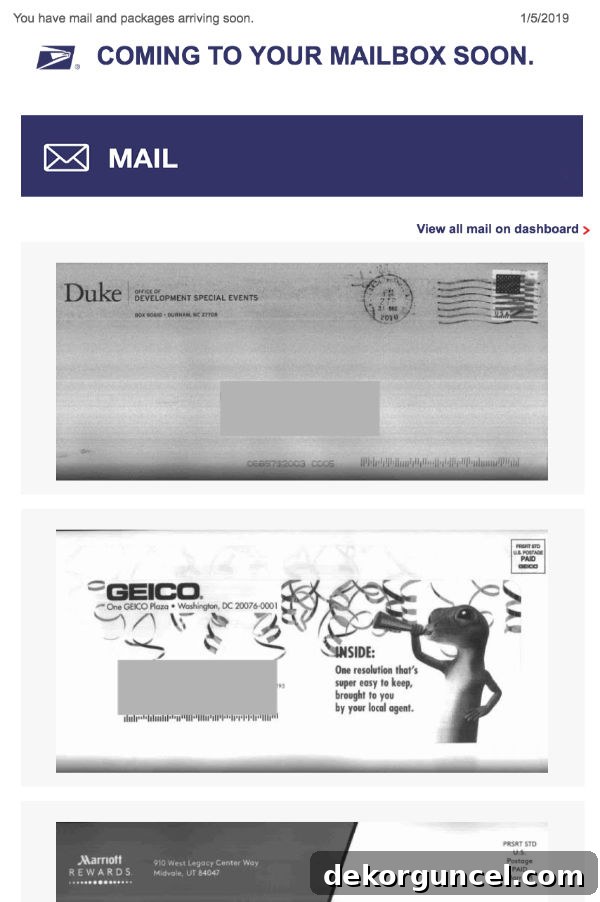 Mail Management Made Simple 3 An example of USPS' Informed Delivery emails, showing mail content before delivery.