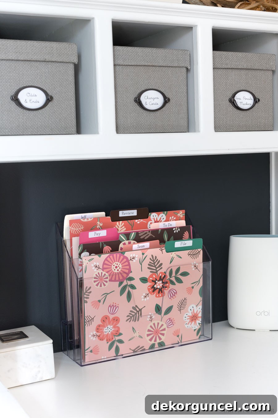 Mail Management Made Simple 7 A simple desktop mail organizer with labeled files - so smart as part of a home mail organizing station to streamline your paper flow!