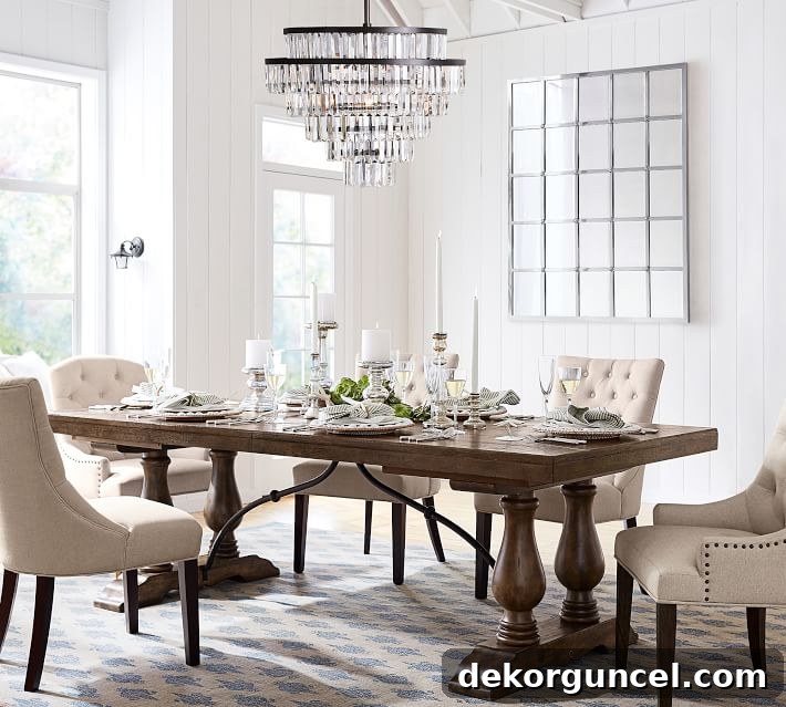 Gorgeous crystal round dining room chandelier! Love the other crystal chandy in this post too!
