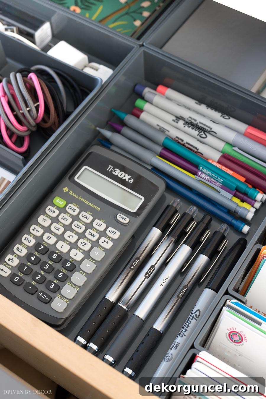 Awesome organizing trays for a drawer like the one housing this command center!