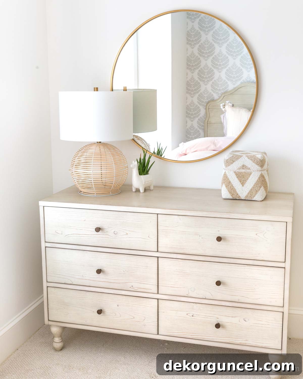 Round mirror over dresser