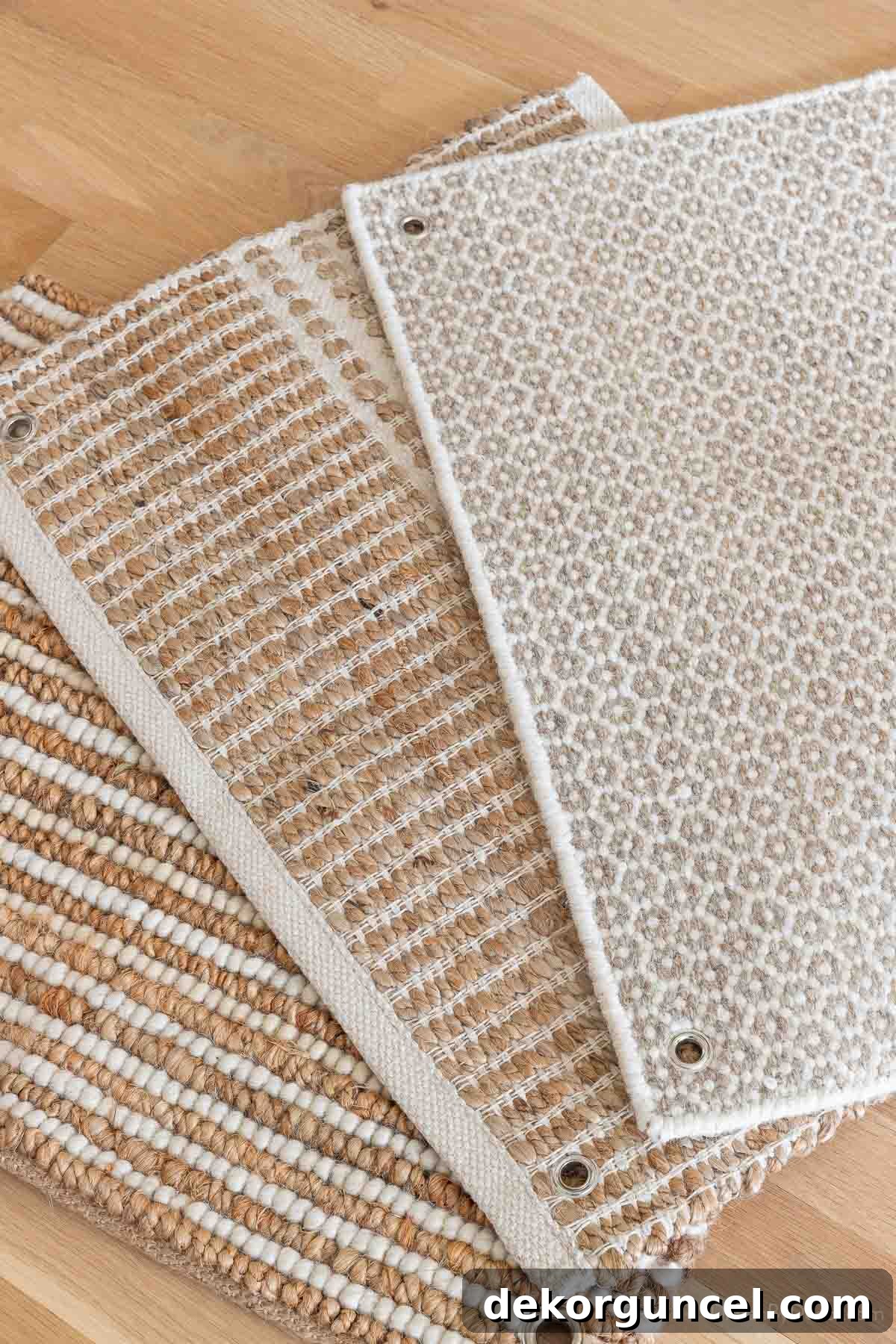 Three neutral area rugs