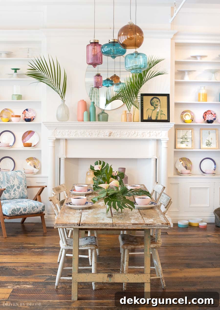 A stunning curated space featuring Drew Barrymore's Flower Home collection, showcasing vibrant colors and eclectic designs.