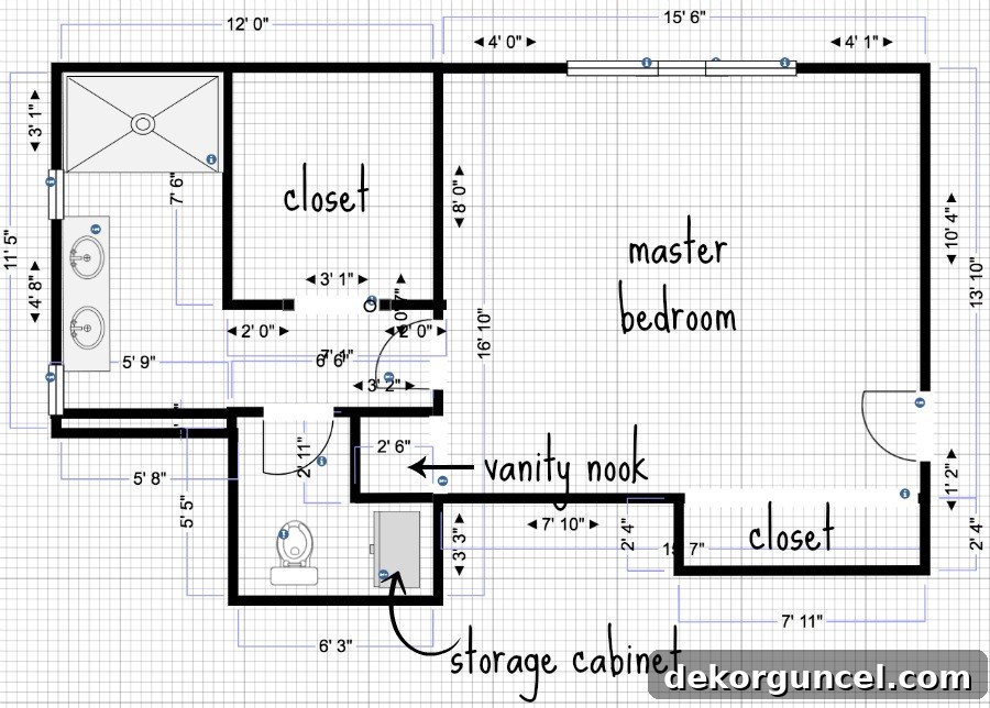 The plans / layout for our master bathroom addition!