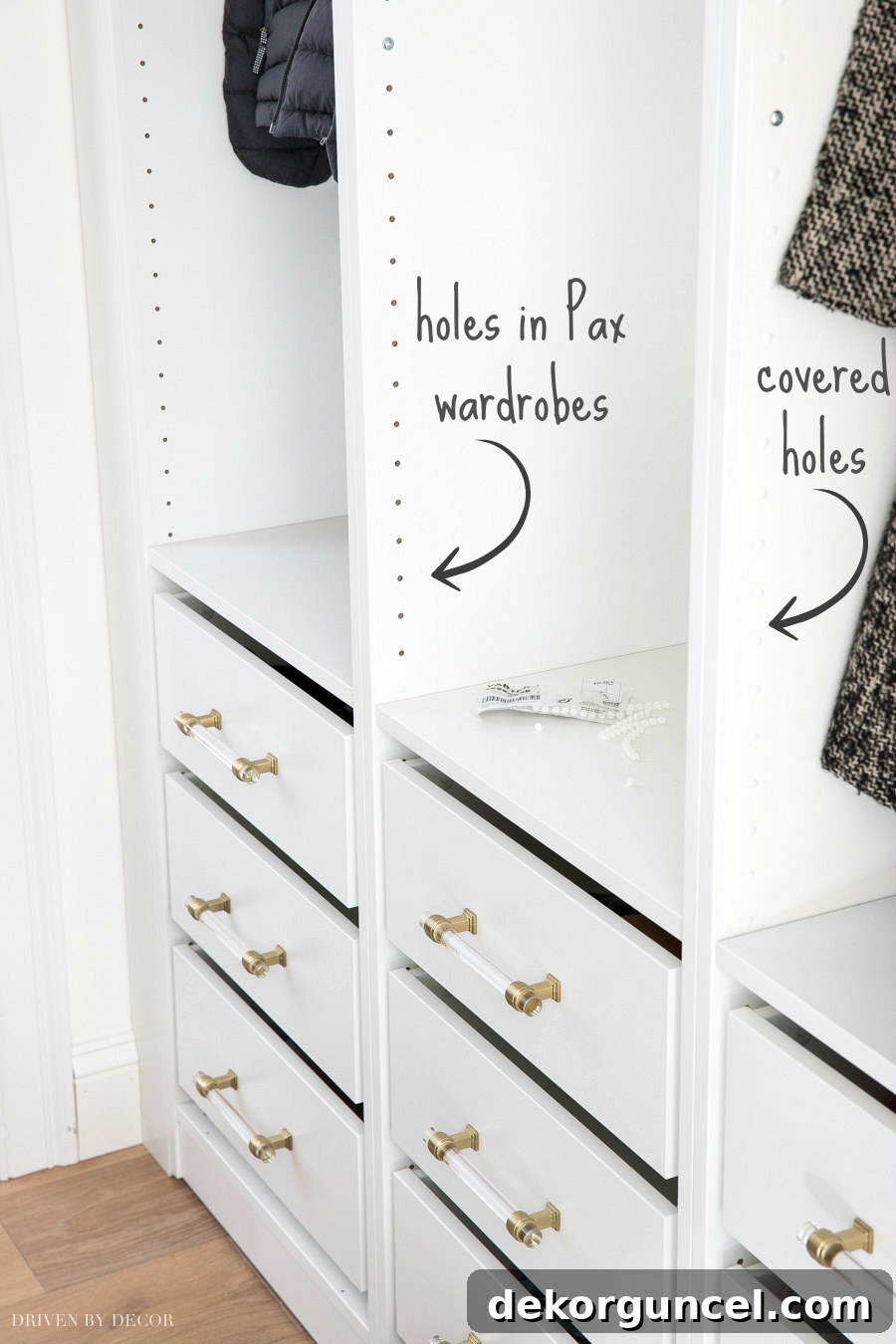 IKEA PAX Mudroom Transformation 11 Using IKEA VARIERA cover plates to fill holes in PAX frames