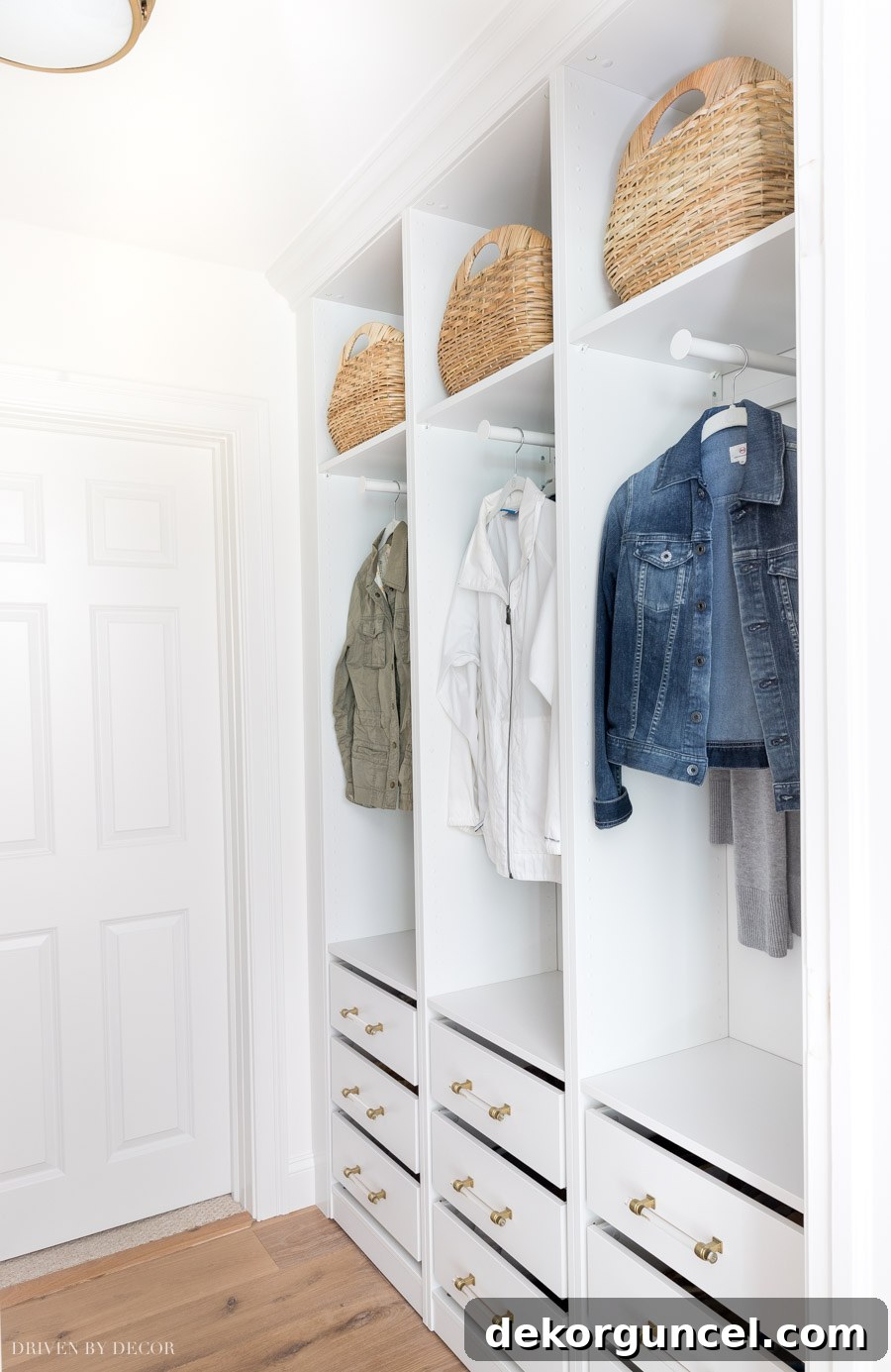 IKEA PAX Mudroom Transformation 5 LOVE how she used IKEA Pax wardrobes to create this coat closet with drawers for shoe storage!