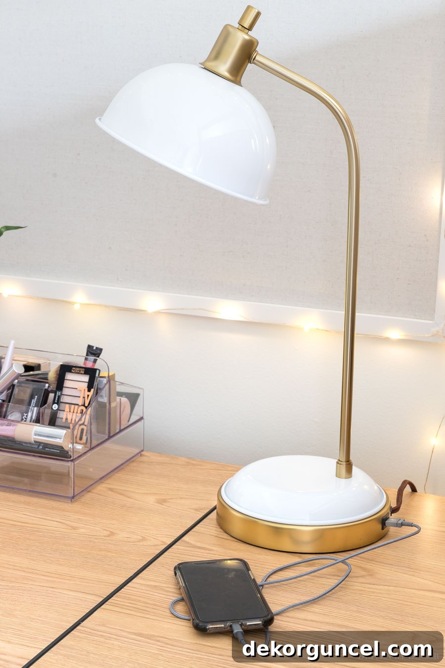Love this desk lamp with a built-in USB port, perfect for convenient charging in a dorm room!