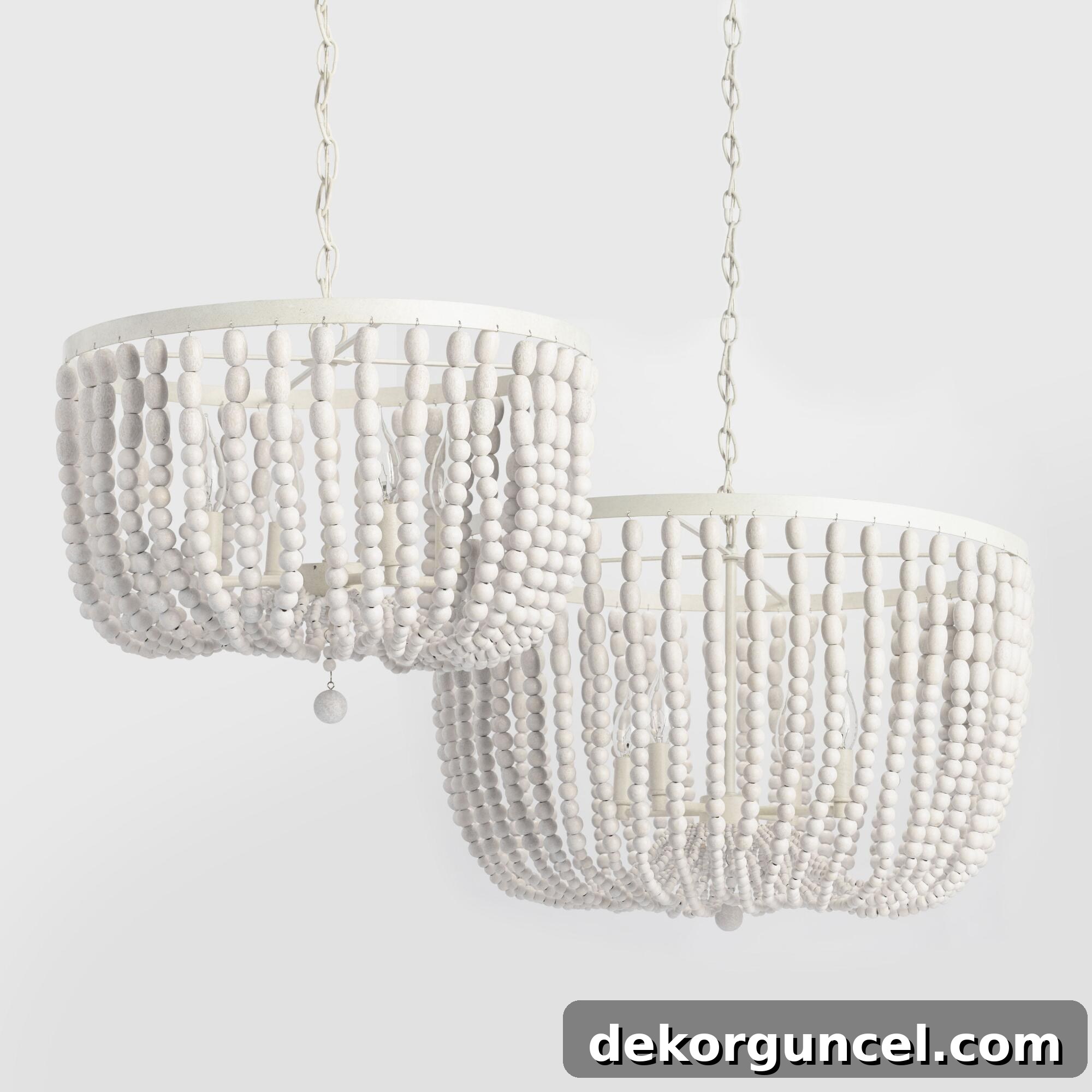 10 Stunning Wood Bead Chandeliers 12 Whitewashed wood bead chandelier in two sizes