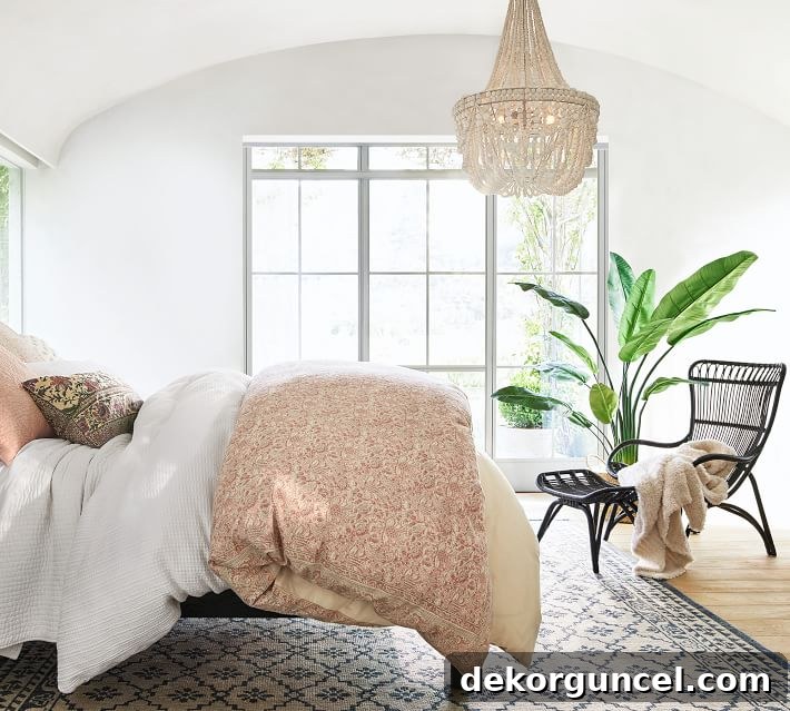10 Stunning Wood Bead Chandeliers 8 Love the gorgeous draped wood bead chandelier in this bedroom!