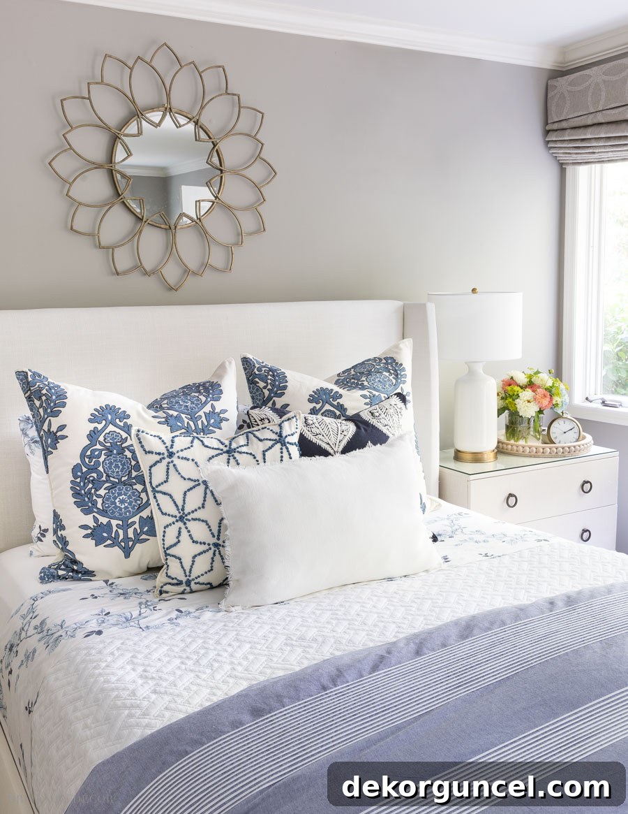 Love the mix of colors and patterns! This post is so helpful for figuring out how to arrange pillows on a bed!