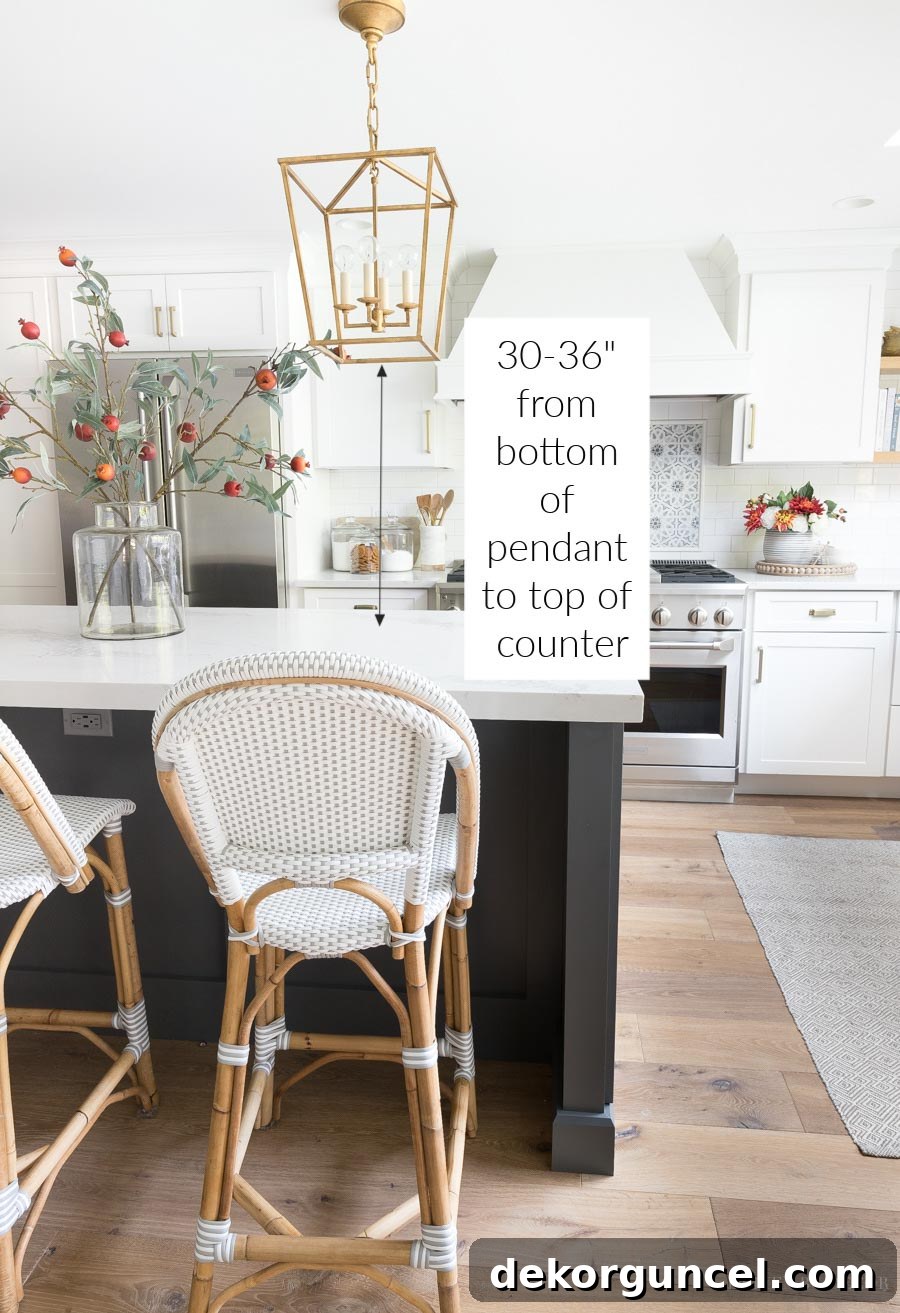 Optimal Pendant Light Height and Spacing for Kitchen Islands 2 Great tips for the best pendant light height over your kitchen island!