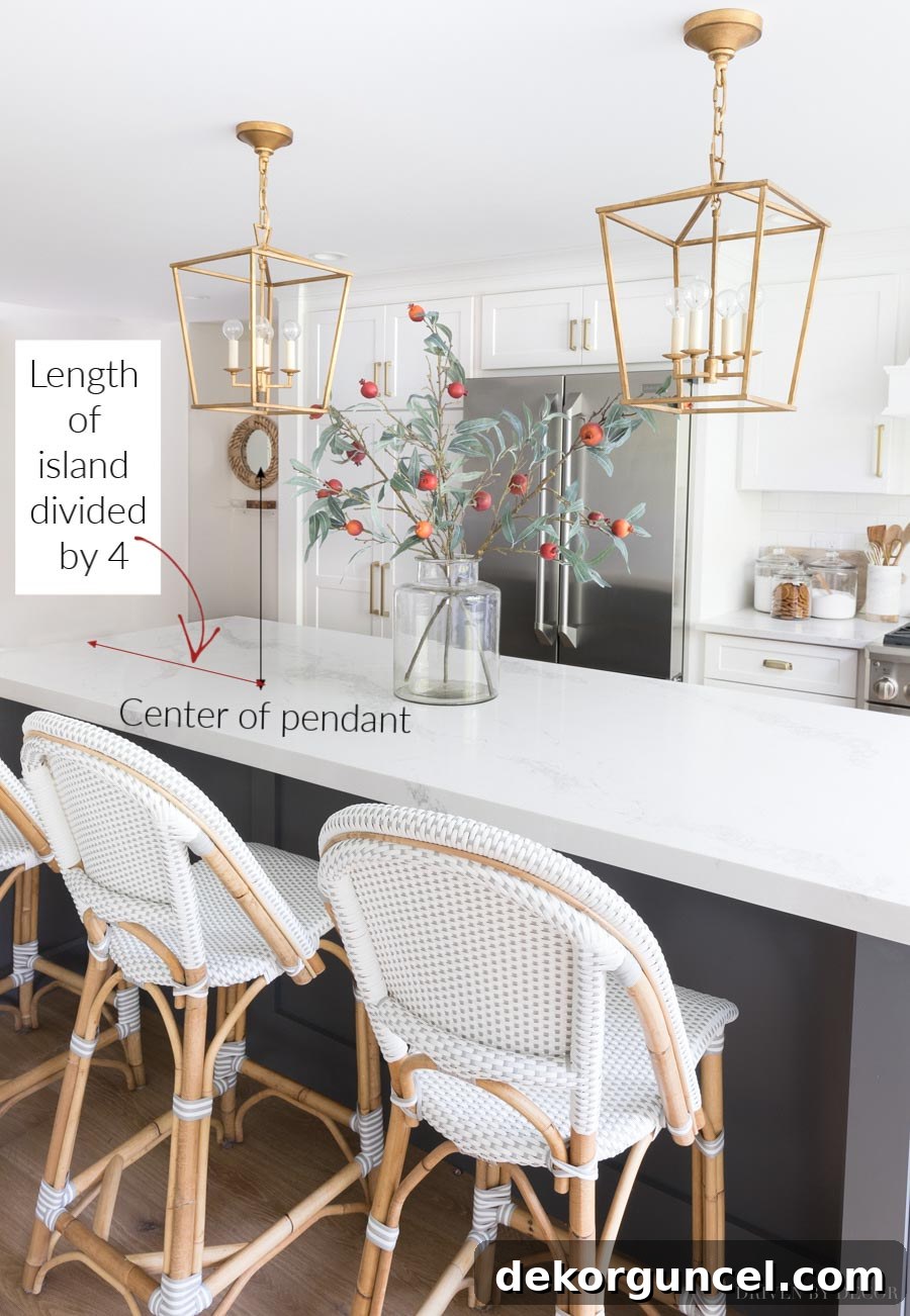 Optimal Pendant Light Height and Spacing for Kitchen Islands 4 The best tips for hanging pendants over your kitchen island including how far apart to hang them!