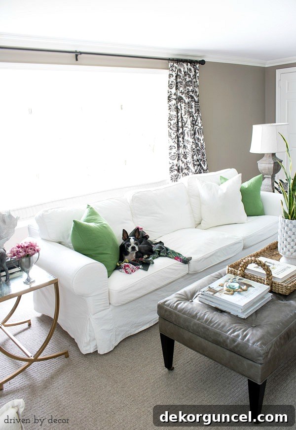The Ultimate IKEA EKTORP Sofa Upgrade 11 Green IKEA VIGDIS pillow covers add an inexpensive pop of color to our IKEA EKTORP sofa