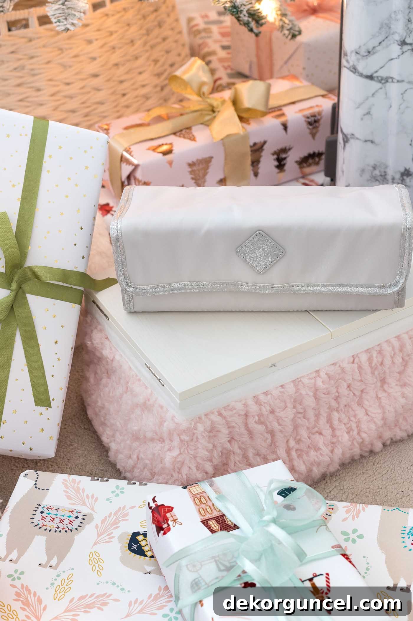 Super cute toiletry bag that rolls up for easy storage and travel, a practical and stylish Christmas gift for teen girls.