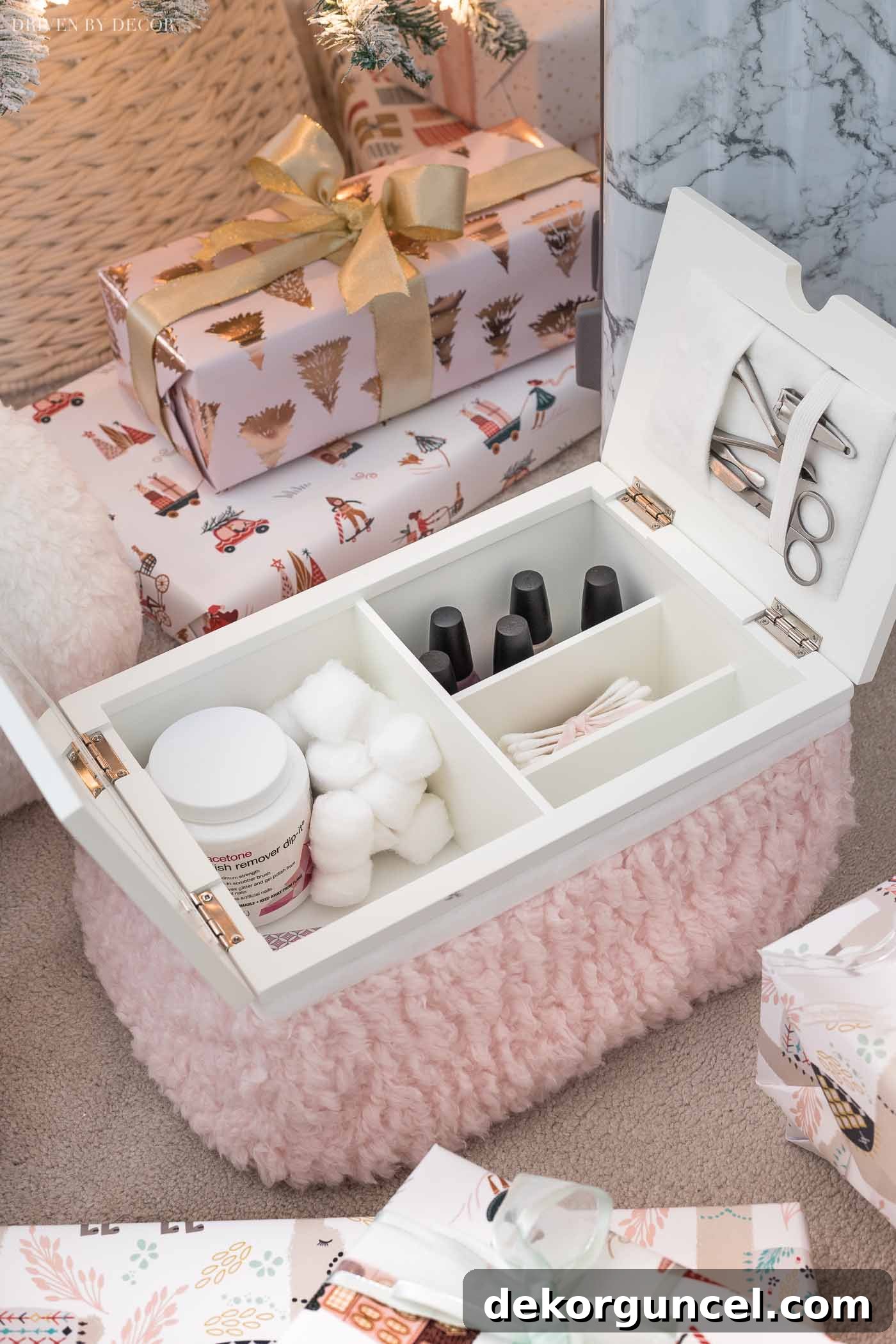 A versatile mani-pedi lapdesk, an ideal Christmas gift for teen girls who enjoy at-home beauty routines and organization.