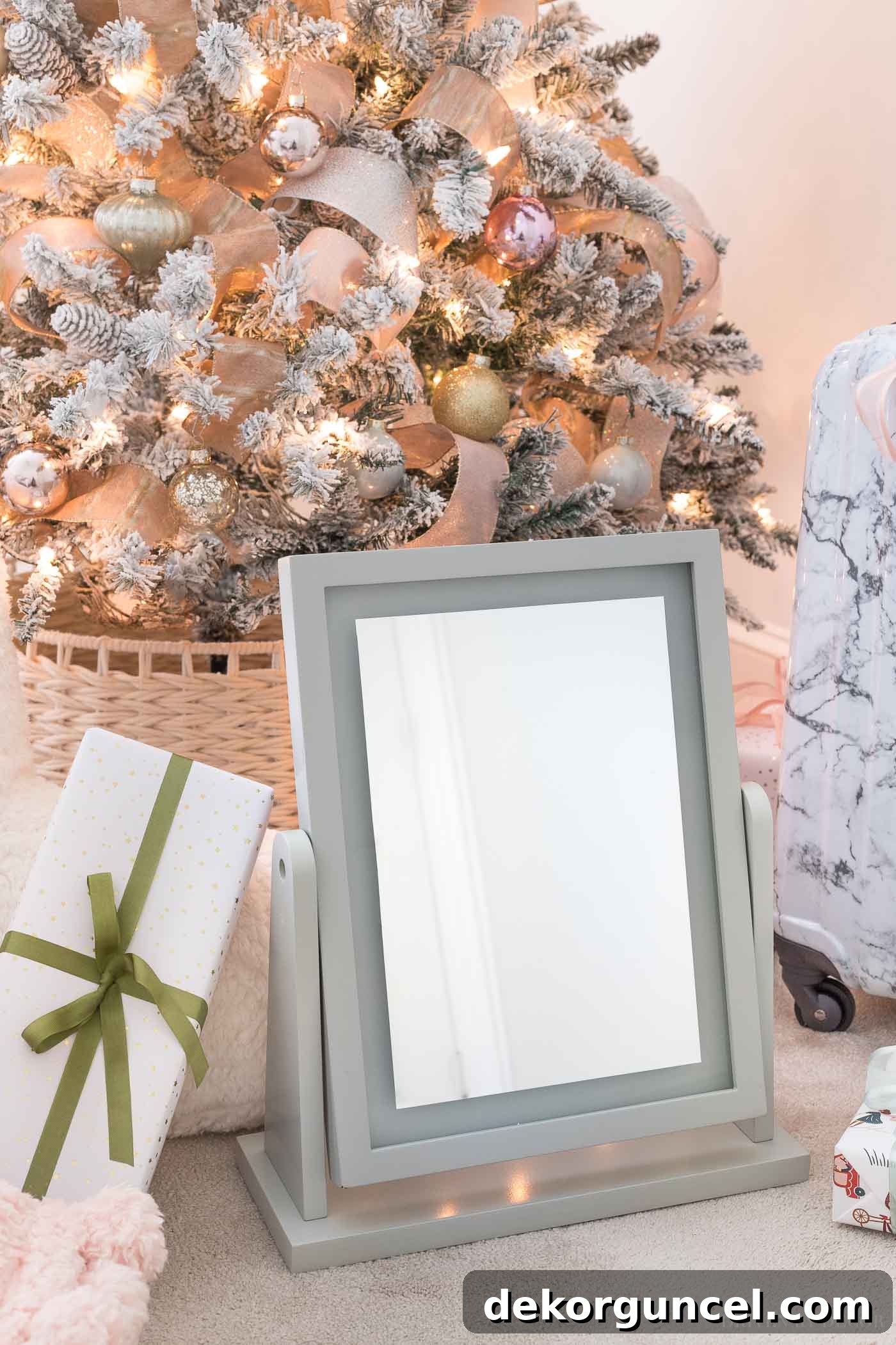 A pretty light-up vanity mirror with LED border, a great Christmas gift idea for teen girls for makeup, hair, and self-care.