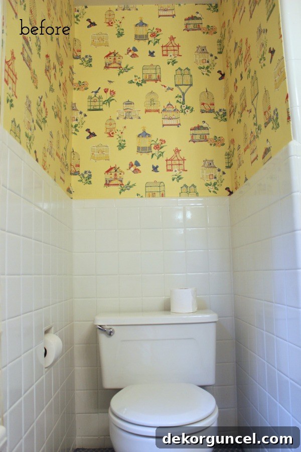 Affordable Bathroom Renovation Ideas 12 Toilet area before adding DIY art, showing blank wall
