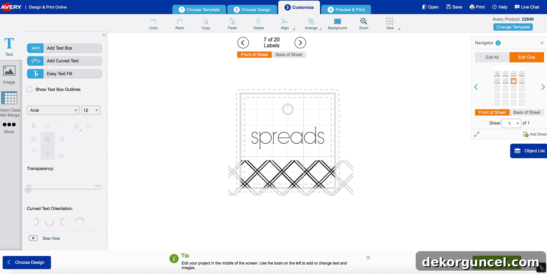 Screenshot of an online template for customizing printable pantry labels, highlighting ease of use
