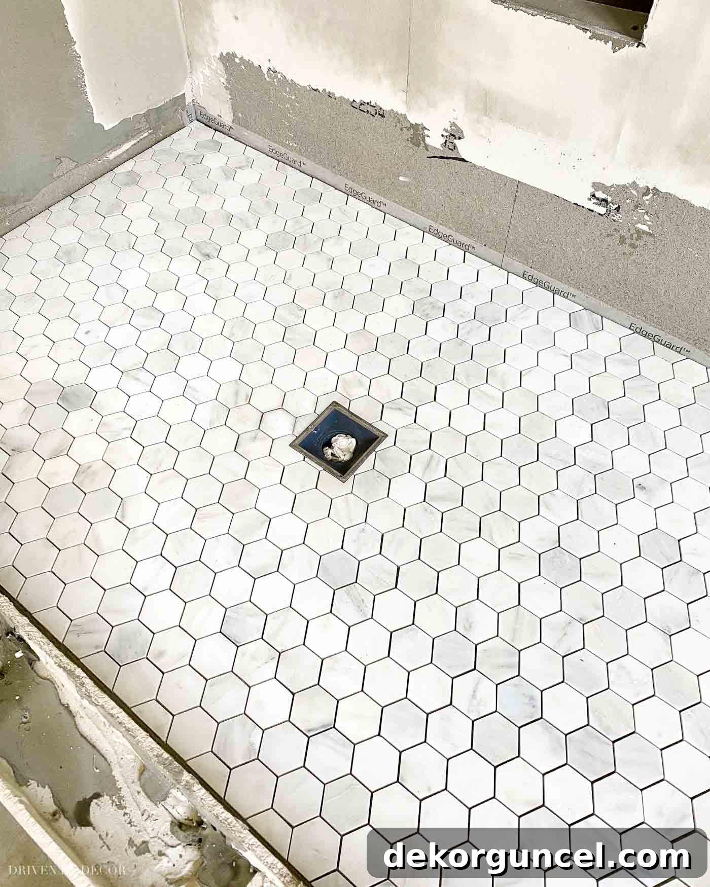 Our Bathroom Remodel Progress 8 Gorgeous hexagon marble shower floor tile!!