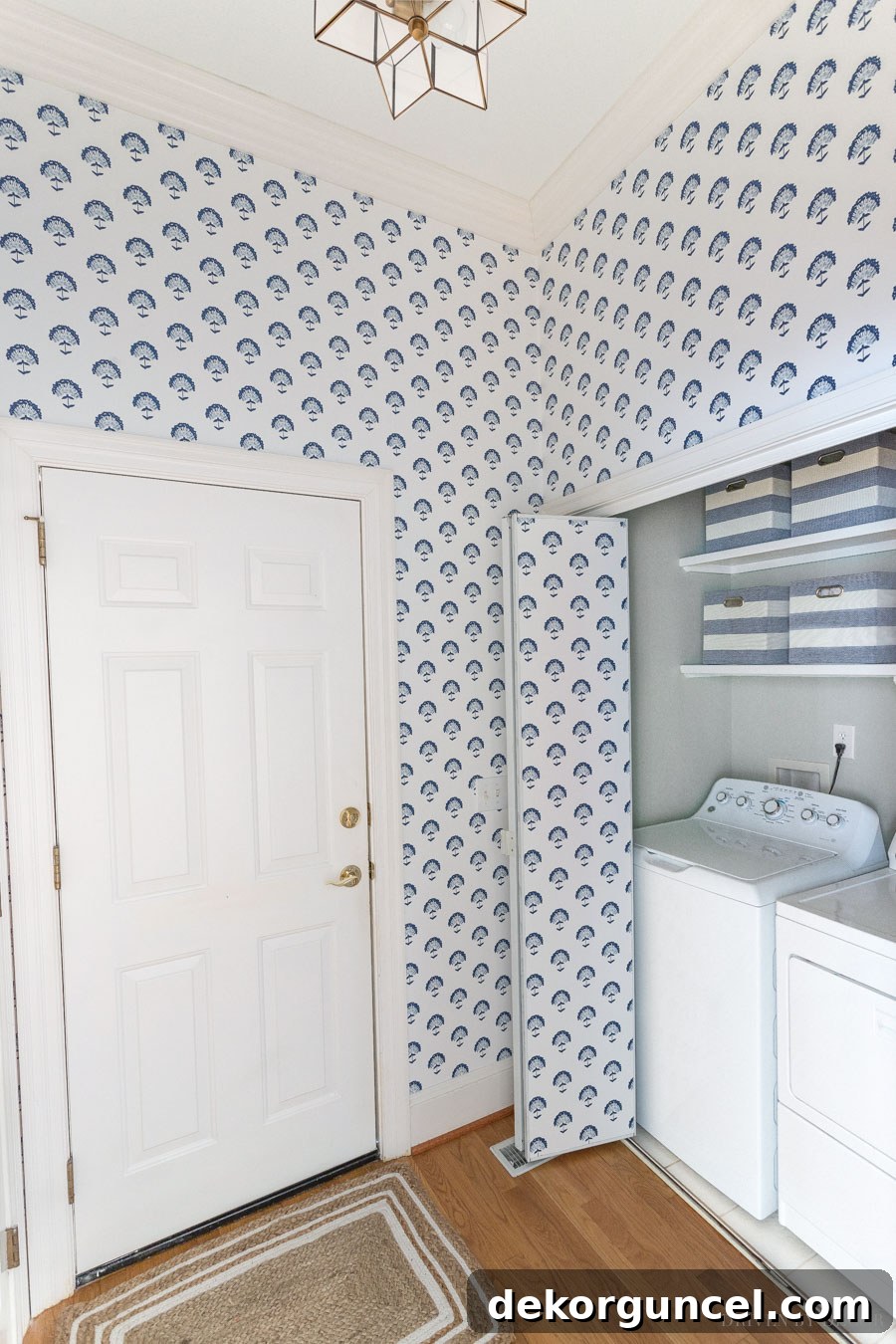 After photo: Our newly wallpapered and renovated laundry room
