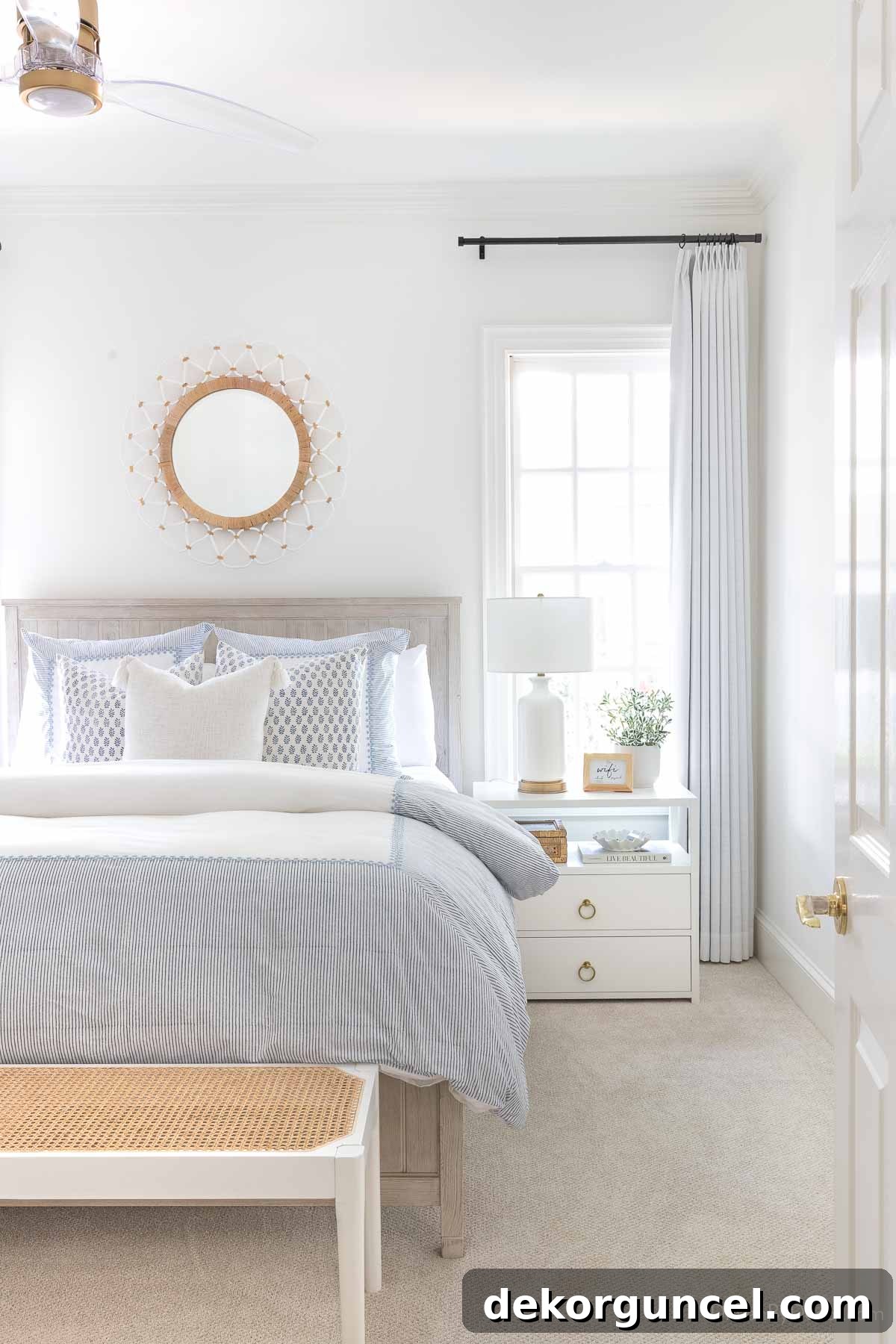 Bedroom with pleated curtains