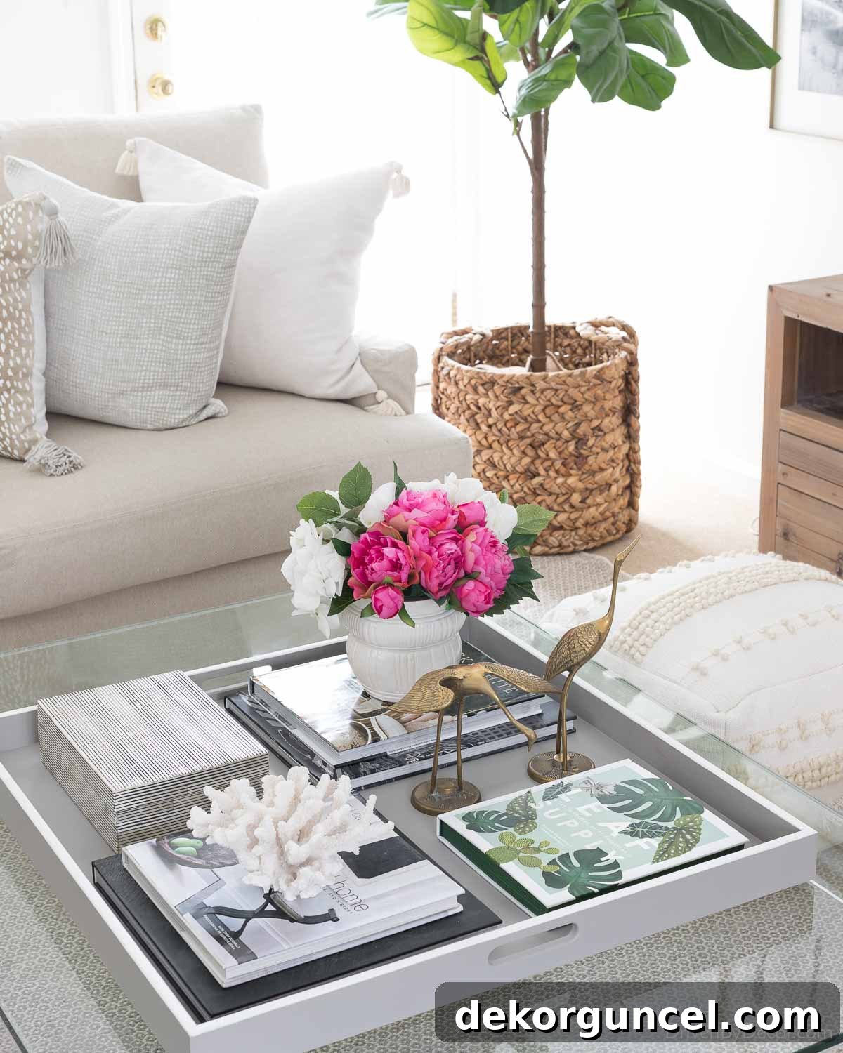 20 Genius Home Organization Hacks for a Clutter-Free Home 17 Coffee table styled with a large decorative tray to contain clutter