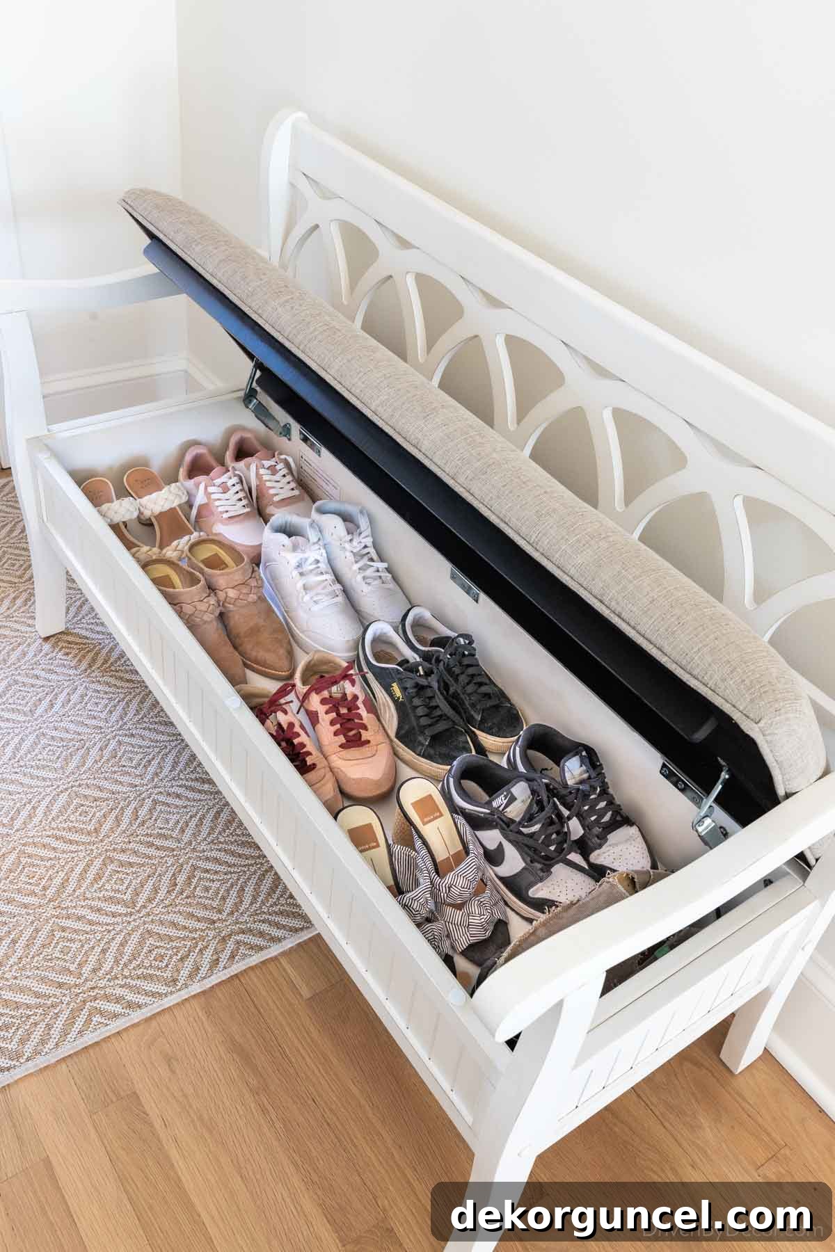 20 Genius Home Organization Hacks for a Clutter-Free Home 29 Flip top bench with integrated entryway shoe storage inside