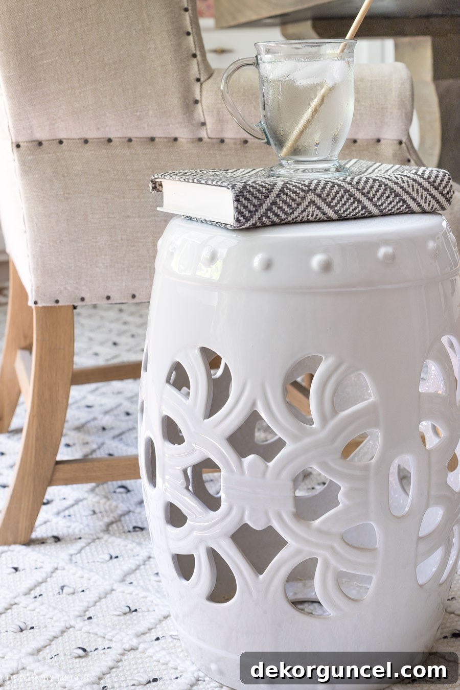 Beautiful white garden stool for functional home office decor
