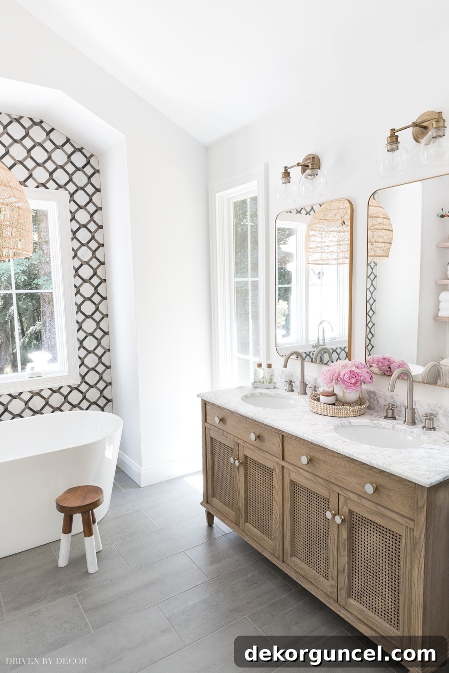 A stunning double vanity with elegant details in her master bathroom