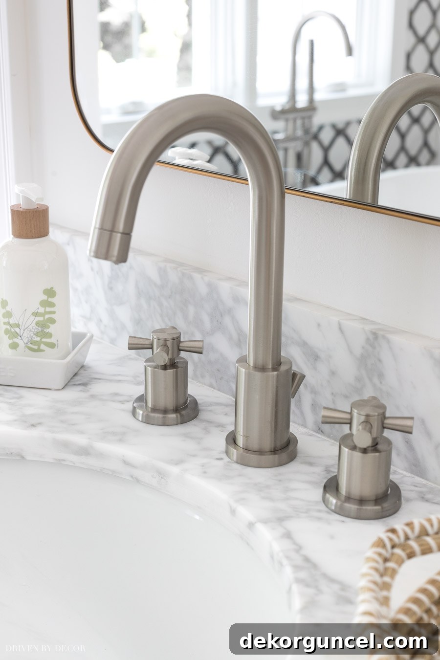 Stunning high-arc bathroom faucets with elegant cross handles in brushed nickel