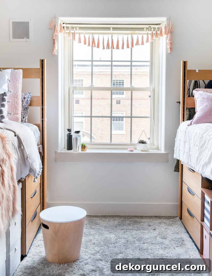 Dorm Room Essentials The Complete Guide 12 A soft, budget-friendly area rug placed perfectly in a dorm room, adding warmth and defining the space.