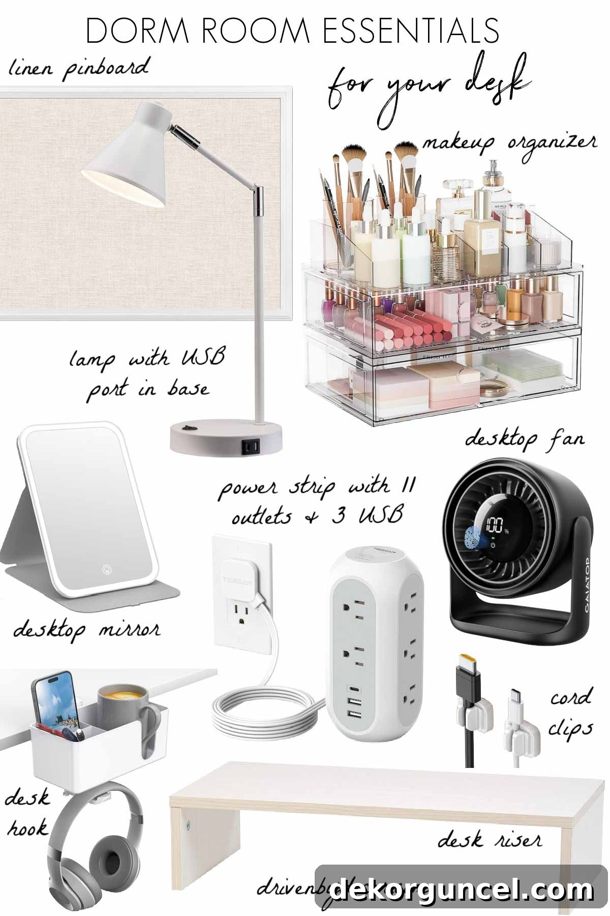 Dorm Room Essentials The Complete Guide 8 Organized desk setup with essential items like a desk lamp, fan, and organizational tools for a dorm room.