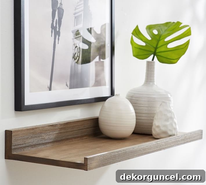 An array of beautiful floating wood ledge shelves available in diverse finish options, offering versatile design possibilities.