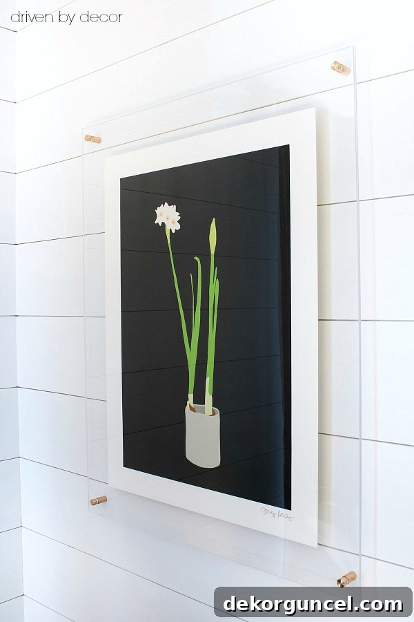 Acrylic frame with brass standoffs - love this look!