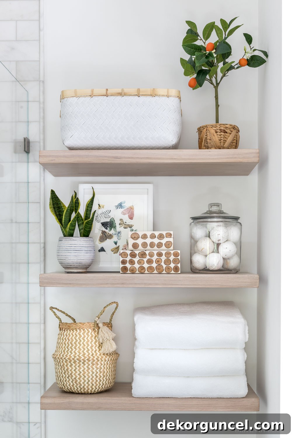 LOVE our new floating wood shelves - we chose the pickled white finish