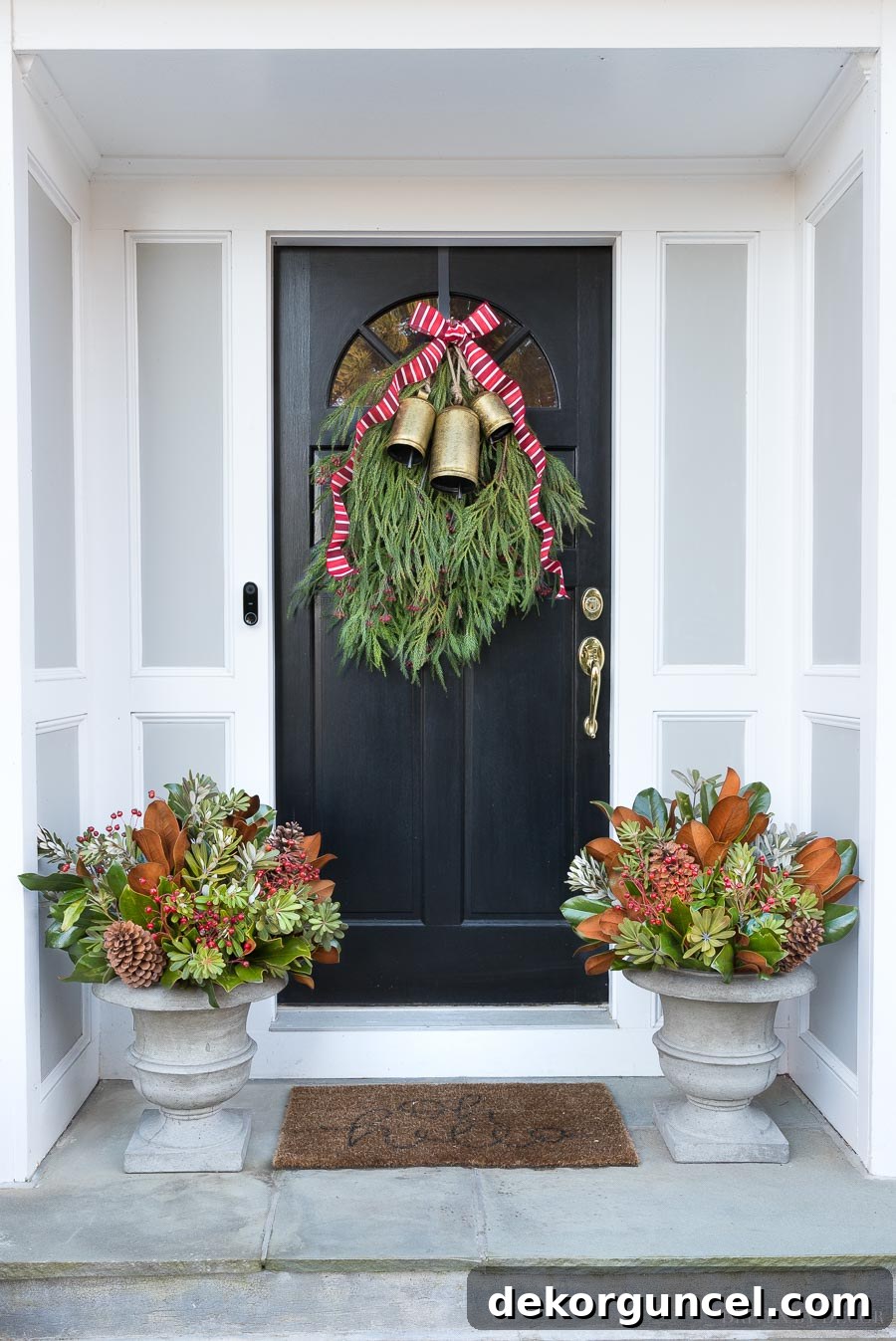 Our Christmas door swag and holiday planters - full tutorial included in post!