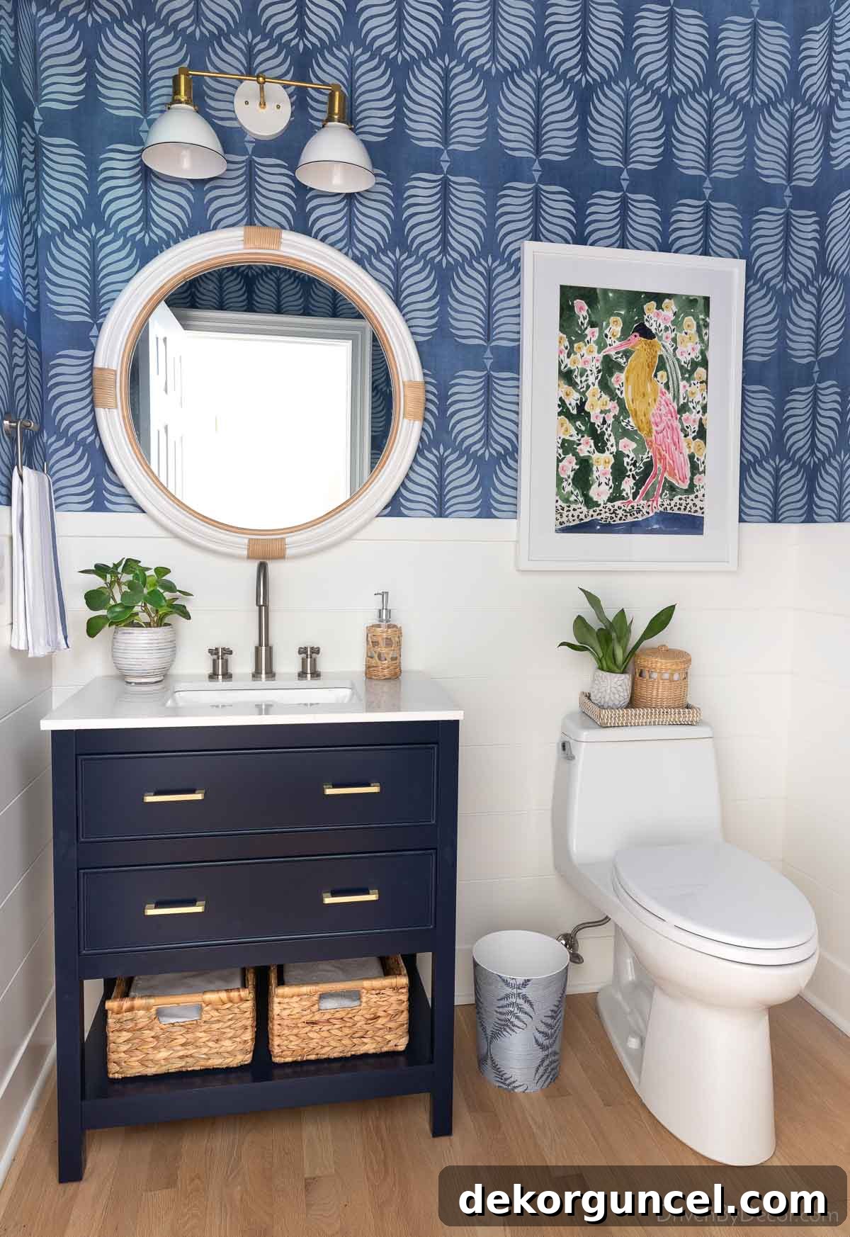 The stylish small vanity added to our powder room, enhancing storage and aesthetic