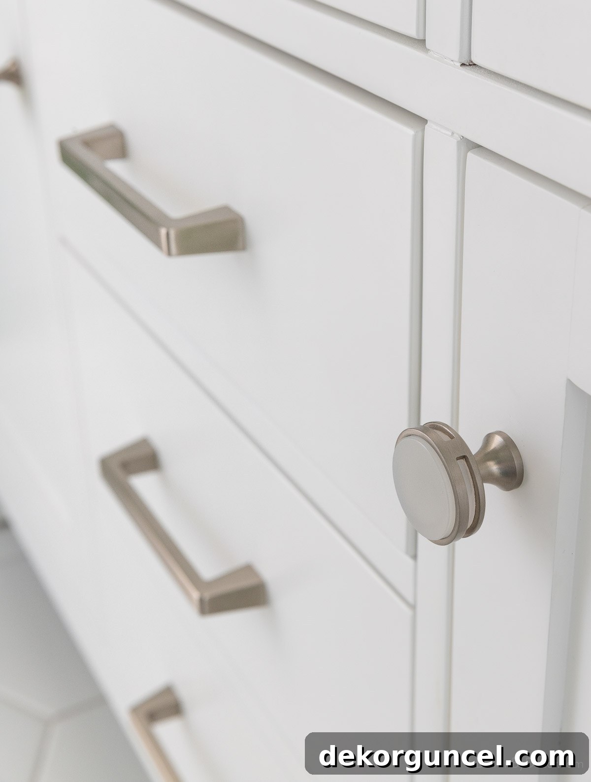 Stylish knob and pulls adorning a bathroom vanity