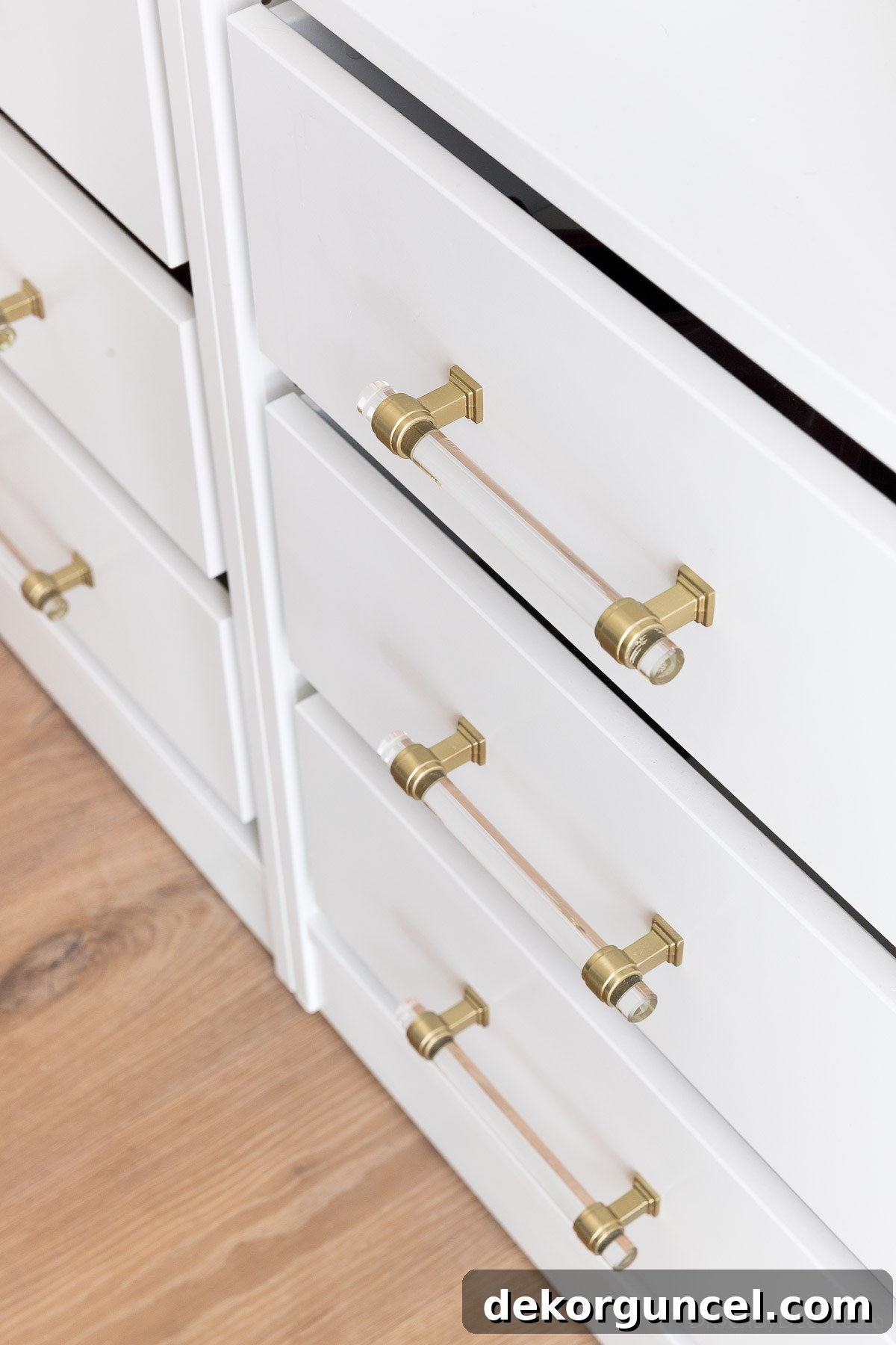 Acrylic pulls enhancing IKEA PAX drawer fronts with a refined touch