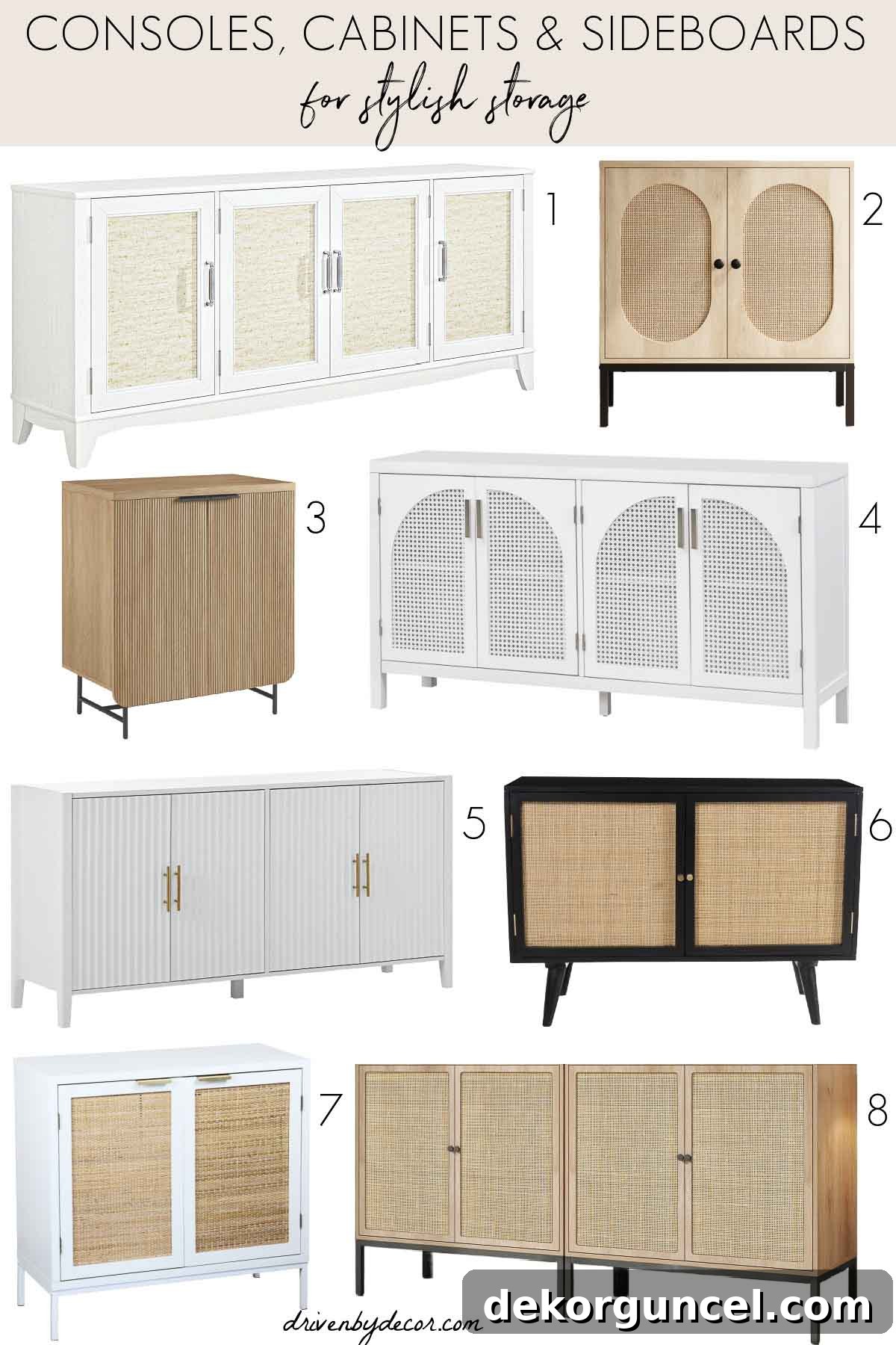 Collection of stylish storage options: sideboards and cabinets for various rooms