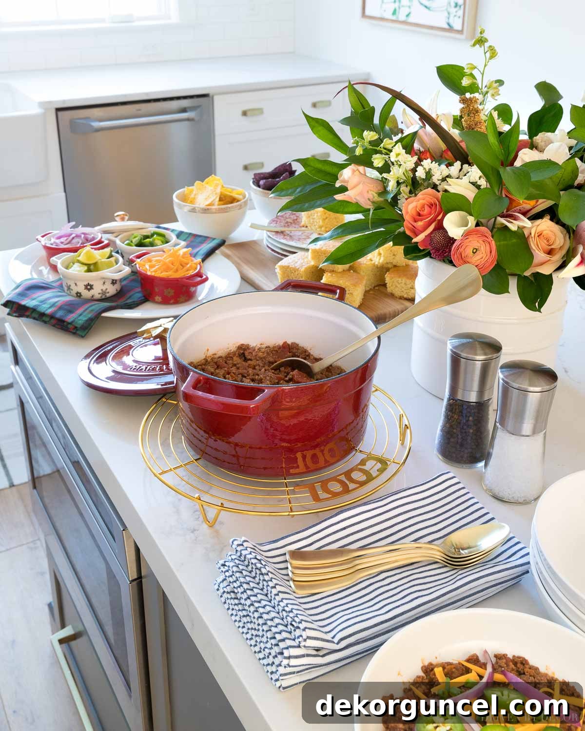 Our beloved chili bar, a cherished winter meal tradition, perfectly suited for cozy Christmas holidays and family gatherings.