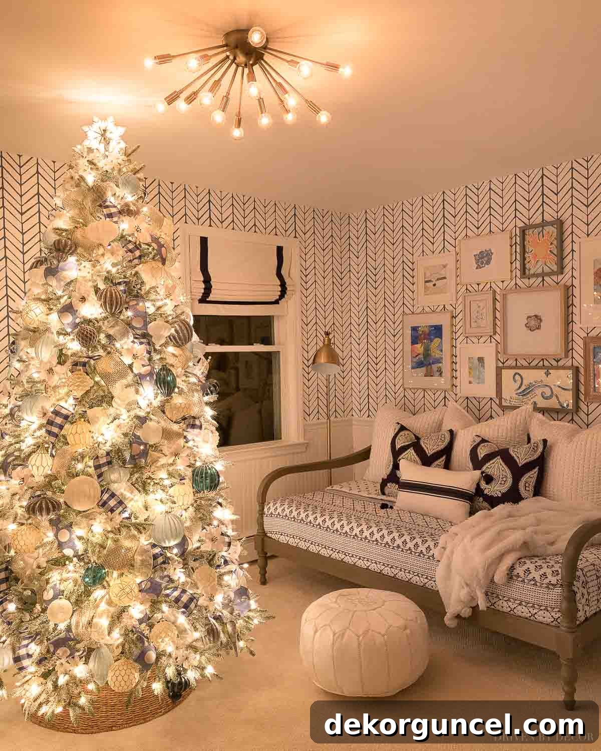 The enchanting sparkle of our Christmas tree lights illuminated at night, creating a magical and cozy atmosphere.