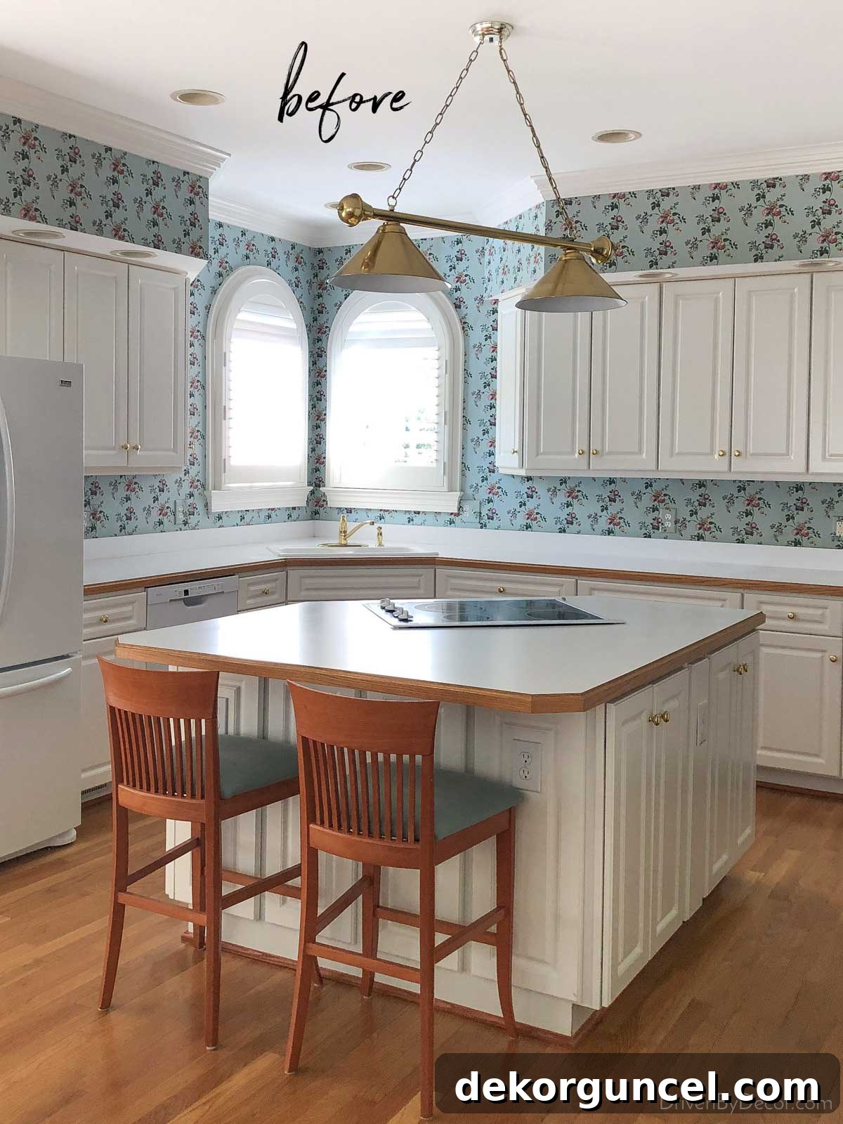 Our kitchen before our budget-friendly remodel, showcasing its original state