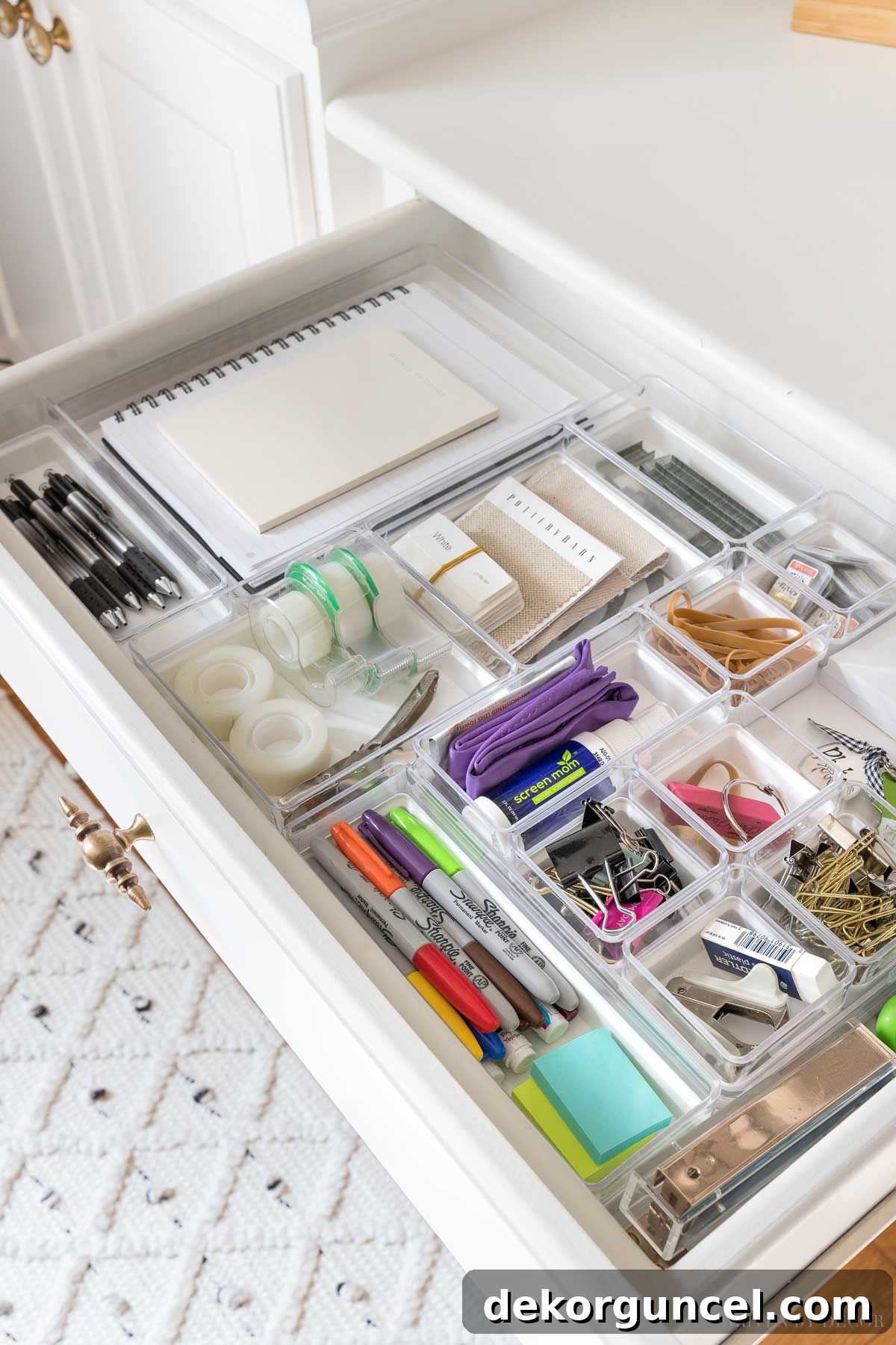 This set of drawer dividers excels at keeping desk drawers organized – a standout among the helpful desk organization ideas shared!
