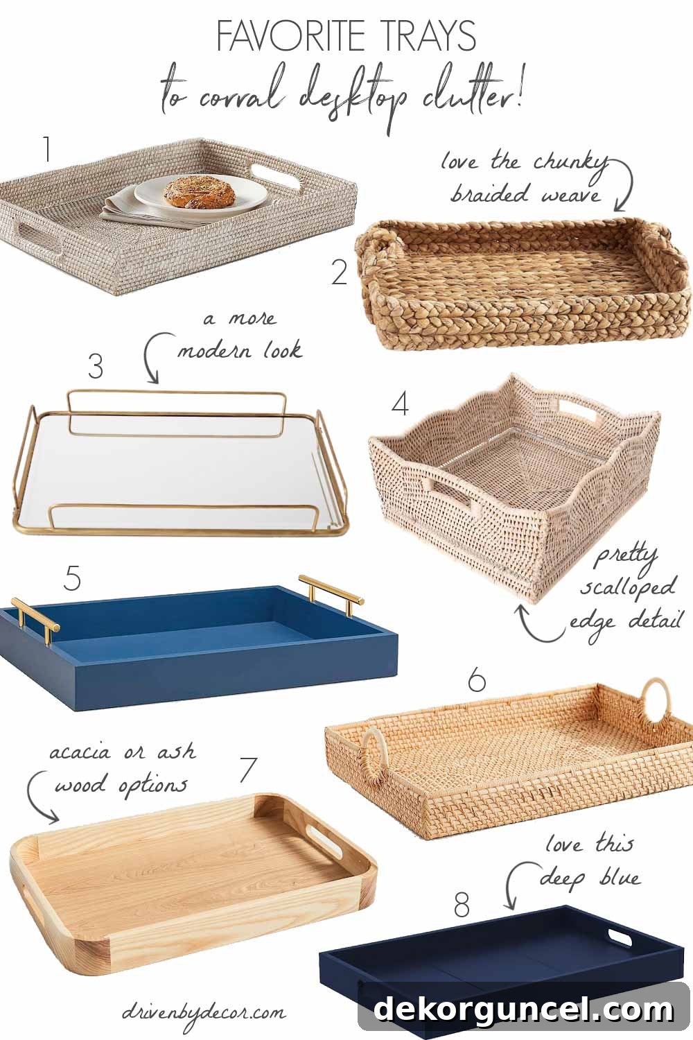 Favorite rectangular trays for corralling clutter on desks – a highlight among the many desk organization ideas presented!