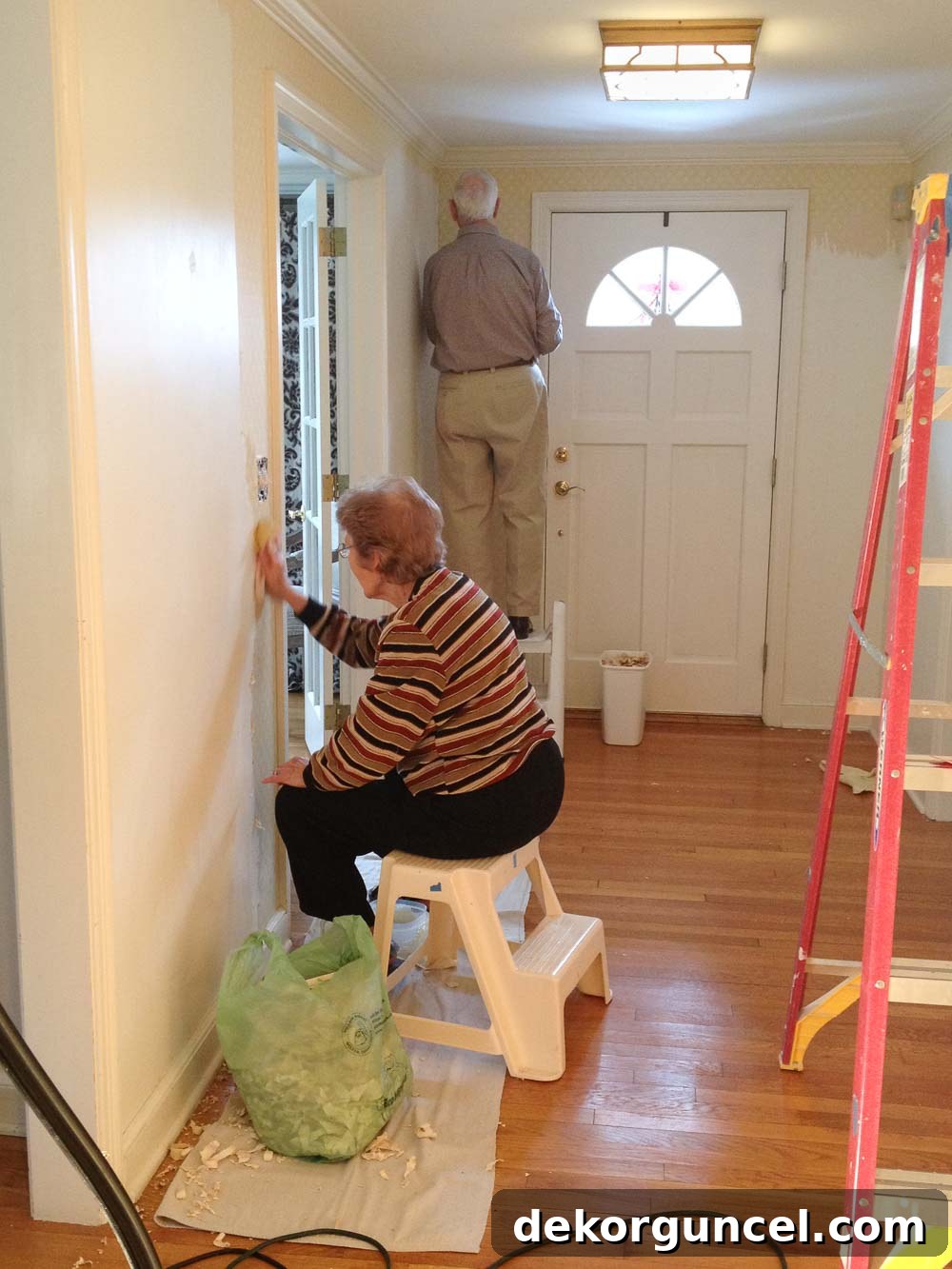 Entryway Transformation Before and After Decor Ideas 3 Removing wallpaper in our entryway