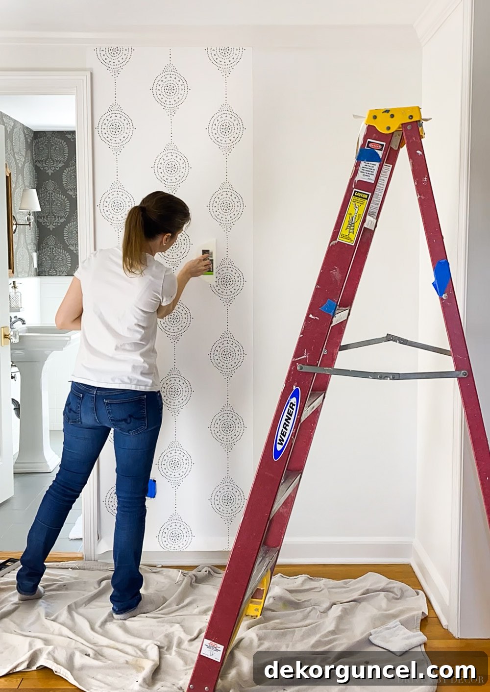 Entryway Transformation Before and After Decor Ideas 5 Entryway makeover starting with hanging new wallpaper!